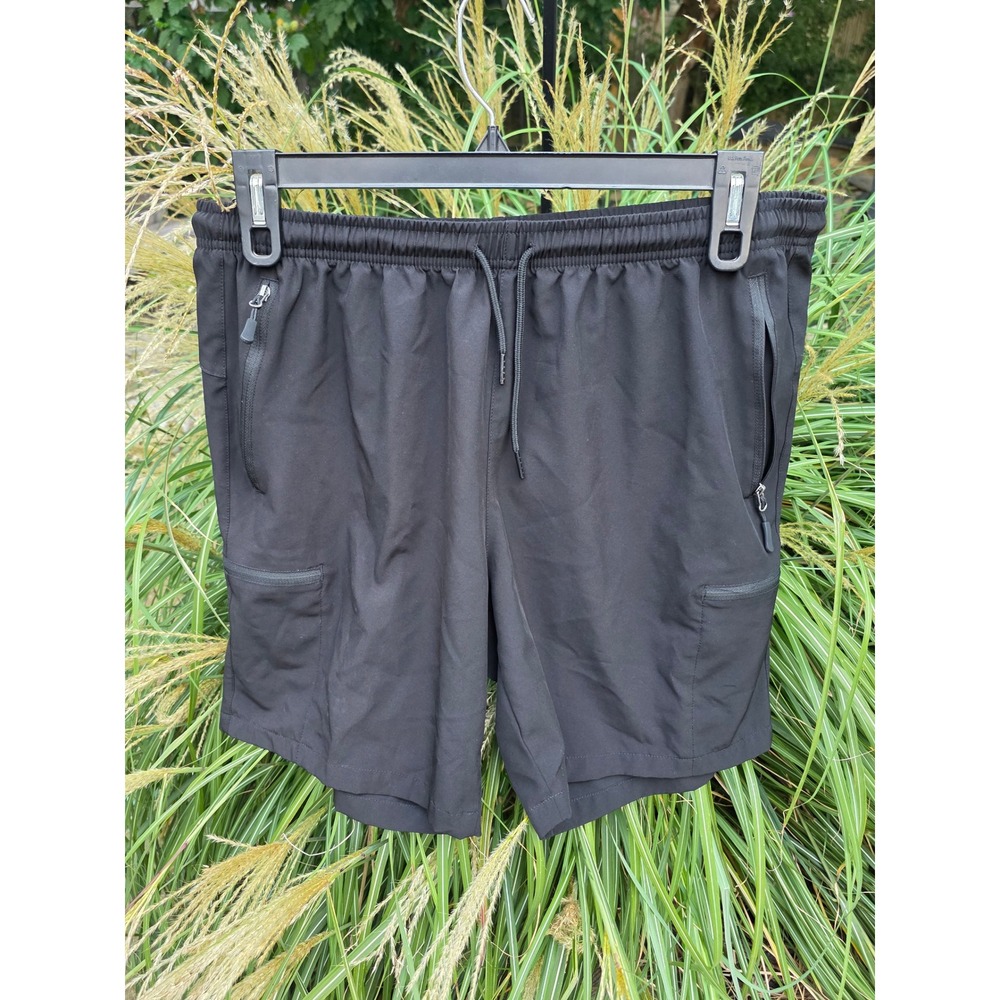 Santiny Unisex Cargo Hiking Shorts Black Elastic Waist Zipper Pockets Size XL